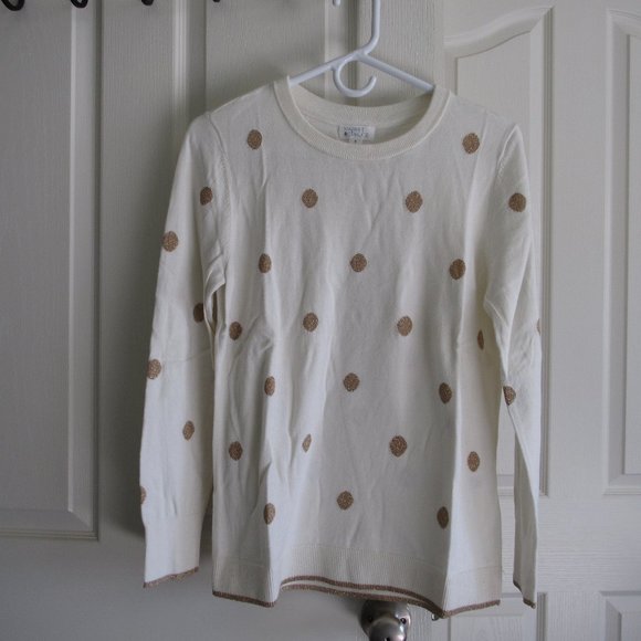 Market & Spruce Crew Neck Pullover Sweater Cream with Metallic Gold Dots Medium - Picture 1 of 5